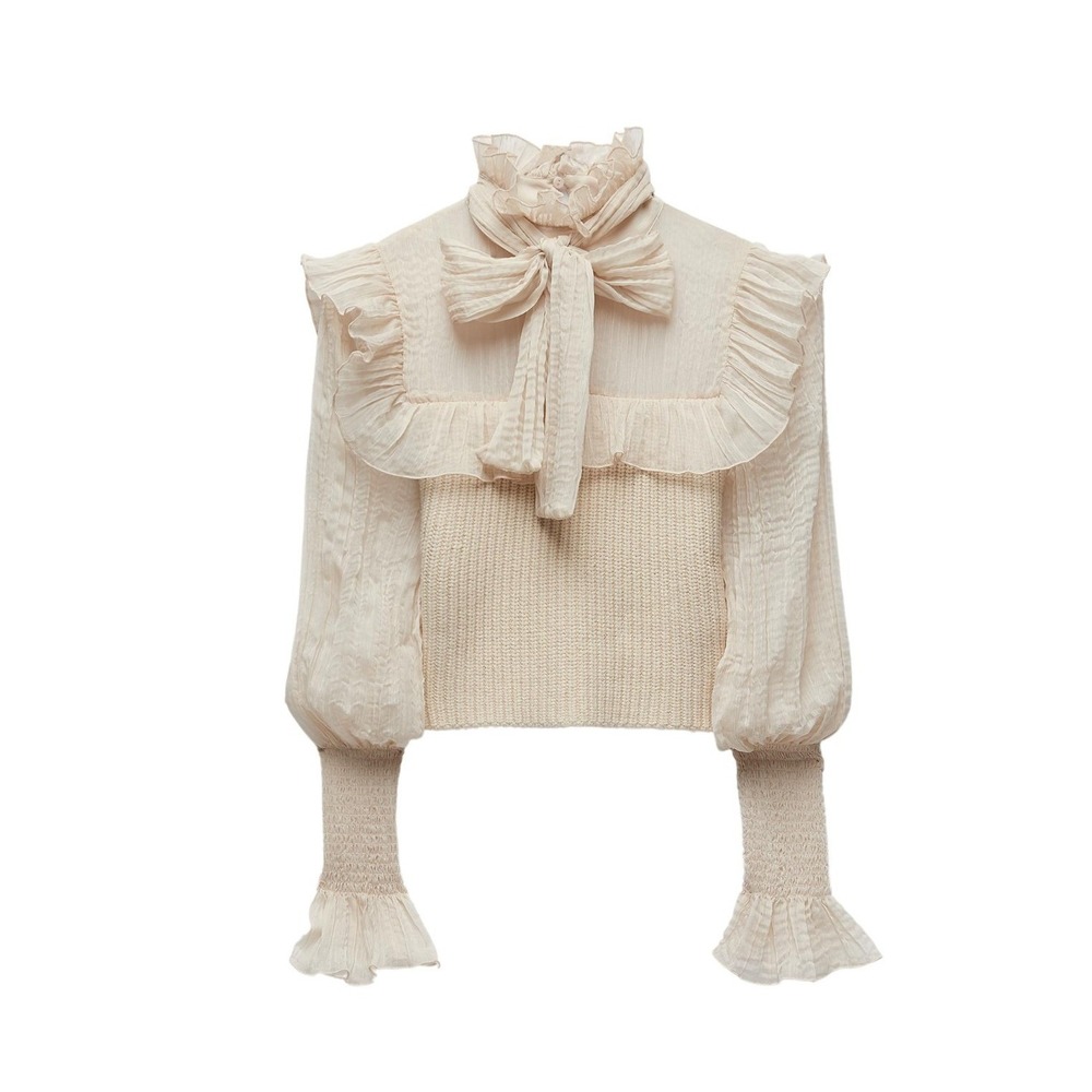 Zara Contrast Knit Prairie Sweater